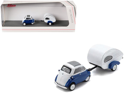 BMW Isetta Blue and White with Home Trailer 1/87 (HO) Diecast Model Car by Schuco  free shipping USA