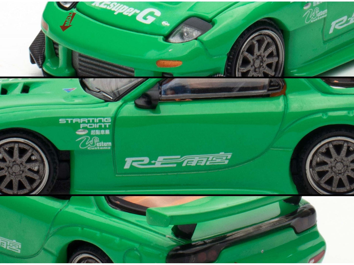 Mazda RX7 "RE Amemiya" Widebody RHD (Right Hand Drive) Green 1/64 Diecast Model Car by Pop Race