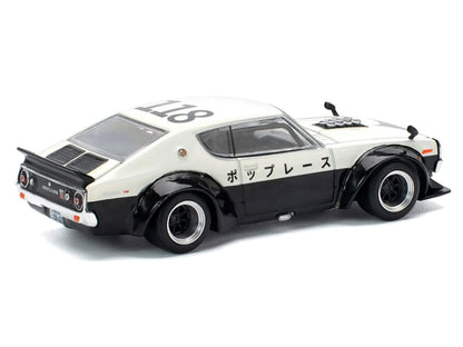 Skyline KPGC110 "Kenmeri" RHD (Right Hand Drive) "Japan National Police Agency Livery" Black and White 1/64 Diecast Model Car by Pop Race