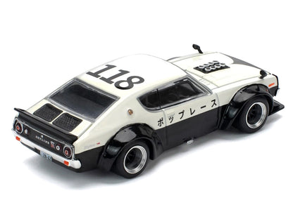 Skyline KPGC110 "Kenmeri" RHD (Right Hand Drive) "Japan National Police Agency Livery" Black and White 1/64 Diecast Model Car by Pop Race
