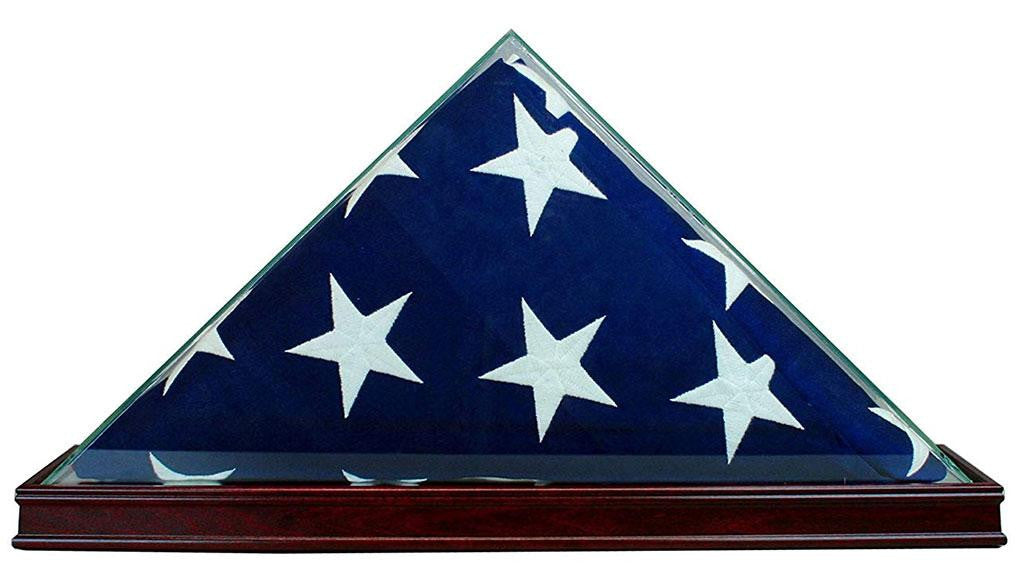 Flag Connections, All Glass Flag Display Case for 9.5' X 5' Flag, Base cherry or black