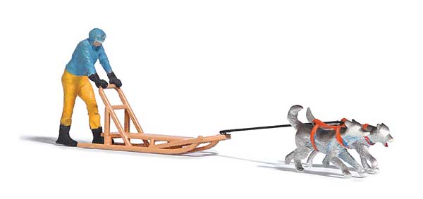 Busch 7817 HO Scale Dogsled Team #2 -- Sled, Musher, 2 Huskies