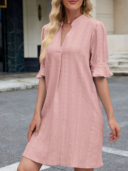 Eyelet Flounce Sleeve Mini Dress