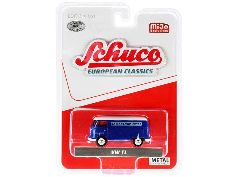 Volkswagen T1 Panel Bus "Porsche Diesel" Blue with White Top "European Classics" Series Limited Edition to 3600 pieces Worldwide 1/64 Diecast Model by Schuco  free shipping USA