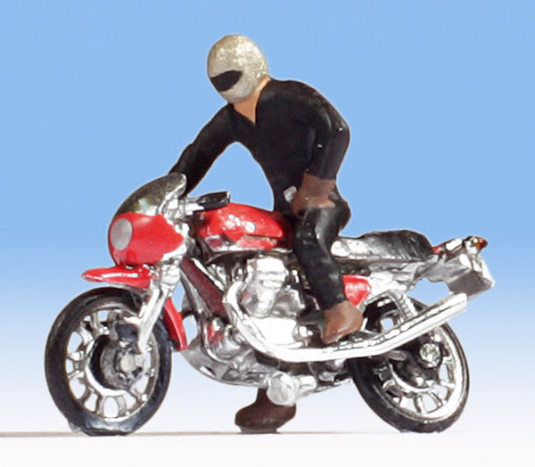 Noch 15913 HO Scale Moto Guzzi 850 Le Mans Motorcycle w/ Driver -- Red