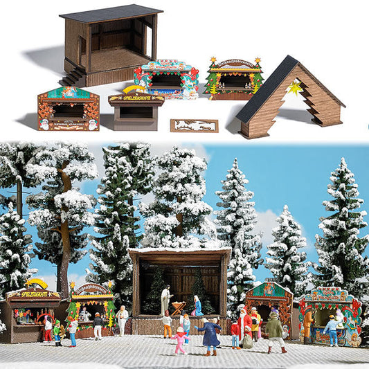 Busch 1183 HO Scale Romantic Christmas Market -- Kit
