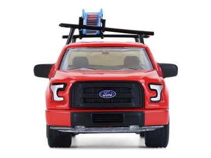 2015 Ford F-150 Pickup Truck with Ladder Rack Red with Black Stripes "Down on the Farm" Series 11 1/64 Diecast Model by Greenlight