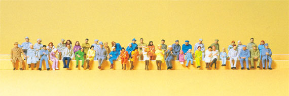 Preiser 14416 HO Scale Seated People Figure Set, 48 Figures