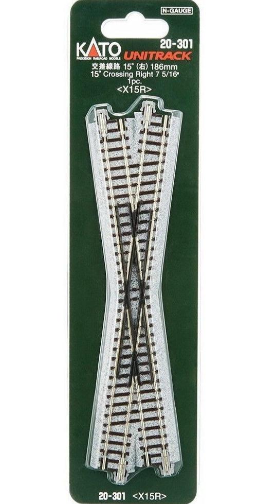 Kato 20301 N 186mm 7-5/16" 15-Degree Right-Hand Crossing Track