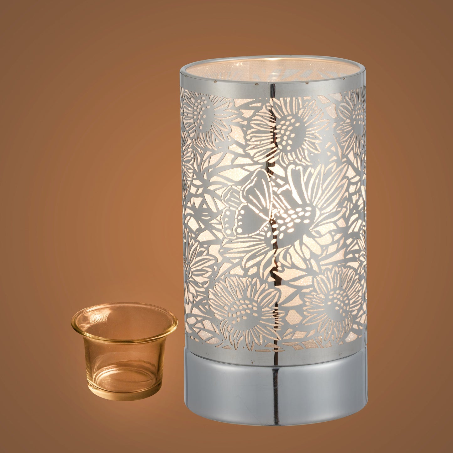 7" touch lamp-Fragrance Wax Melts Warmer -Electric Candle Essential Oil Burner-Metal Silver Sunflower Table Decor by Peterson Housewares & Artwares