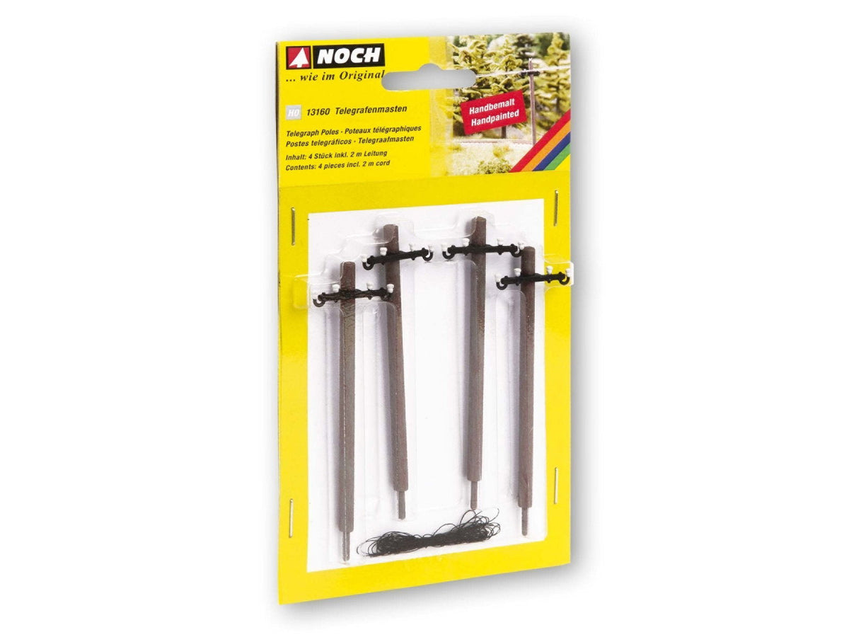 Noch 13160 HO Scale Telegraph Poles with Cable, Pack of 4