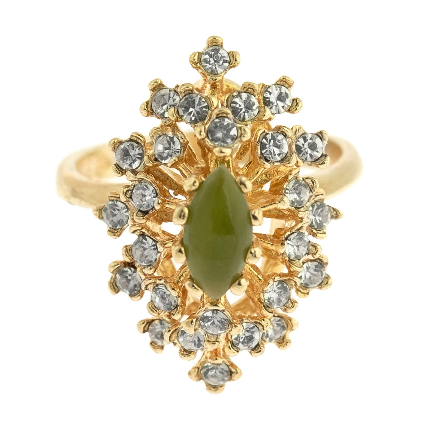 Vintage Ring Genuine Opal with Clear and Ruby Austrian Crystals 18kt Yellow Gold Electroplated by PVD Vintage Jewelry
