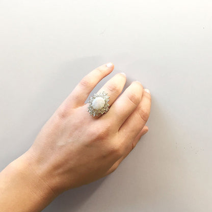 Vintage Women's Austrian Crystal Cocktail Ring 18k Gold Electroplated Birthstone Ring for Women by PVD Vintage Jewelry
