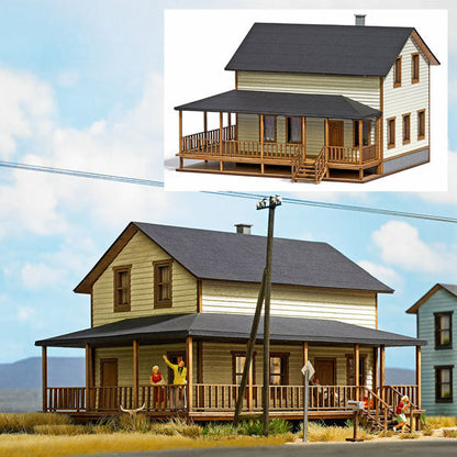 Busch 9727 HO Scale North American-Style House -- Laser-Cut Wood Kit - 5-3/4 x 5-3/16 x 4-1/16" 14.6 x 13.1 x 10.3cm