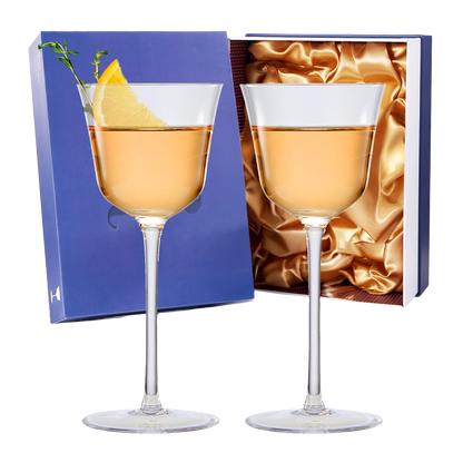 Vintage Crystal Nick & Nora/Wine Coupe Glasses - Set of 2 - Clear Radiance - Cocktails, Wine, Whiskey, Gin, Cocktail Glass - Hand Blown Classy Glass - Timeless Art Deco Design - Long Stemmed (5 OZ) by The Wine Savant