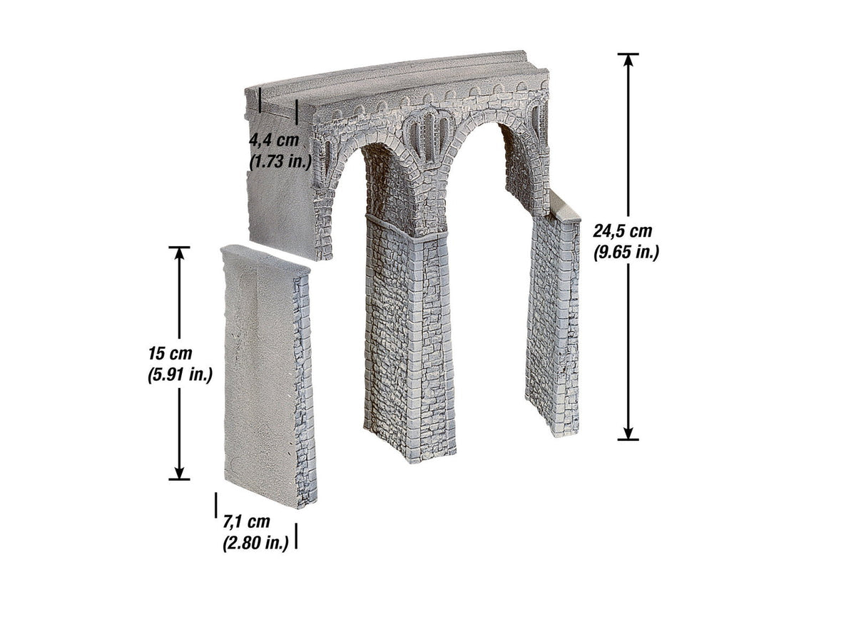 Noch 58664 HO Scale Curved Quarrystone Viaduct Kit, Gray