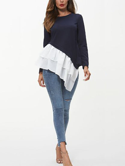 Ivy Lane Tiered Contrast Round Neck Long Sleeve T-Shirt