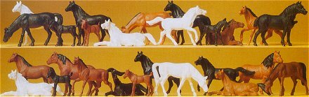 Preiser 14407 HO Scale Animals Horses pkg(26)