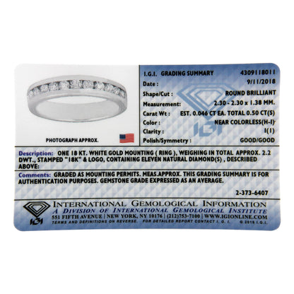 IGI Certified 1/2 Cttw Round Brilliant Cut Diamond 18K White Gold Channel Set Eternity Style Wedding Band Ring (H-I Color, I1-I2 Clarity) by Infinite Jewels