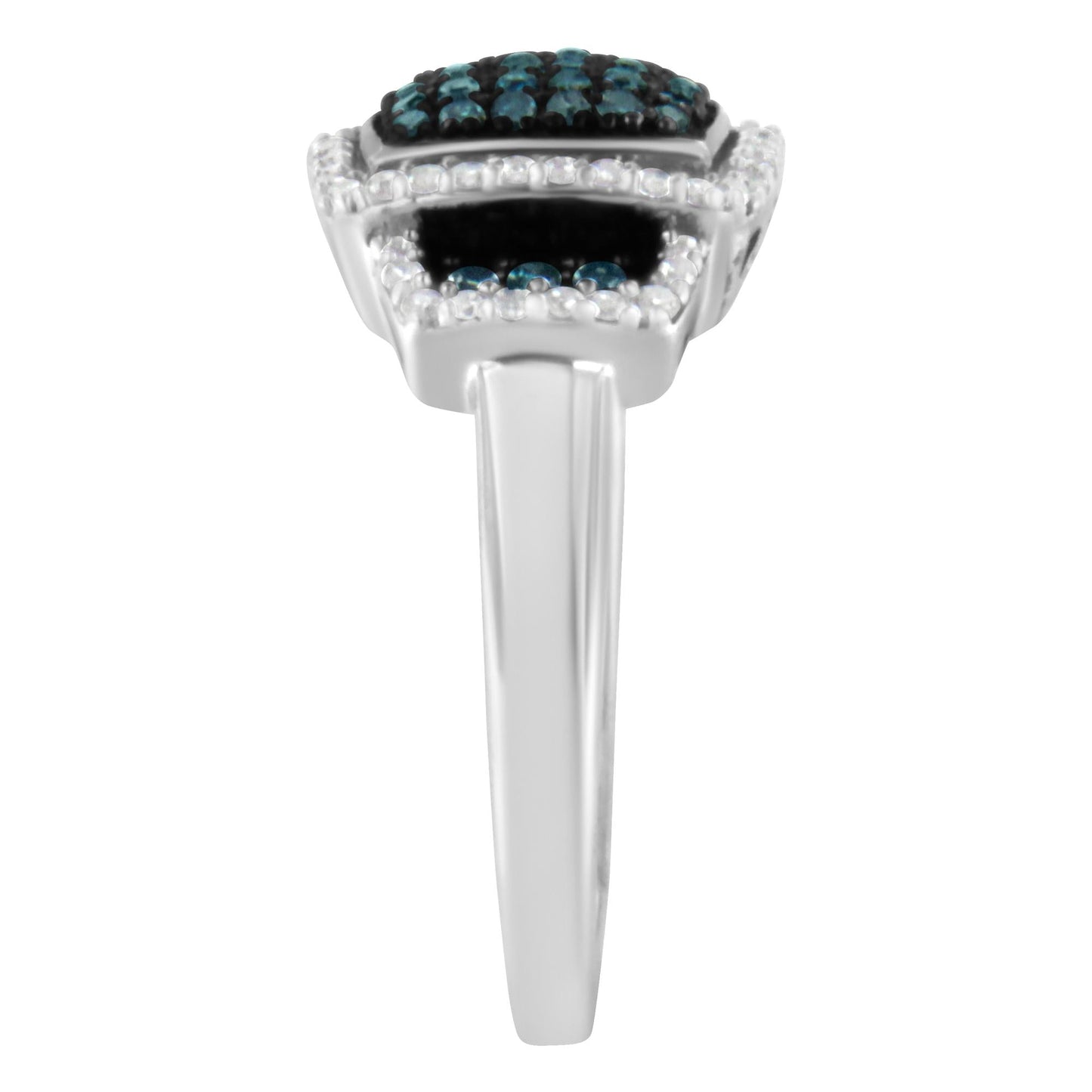 Black Rhodium Plated .925 Sterling Silver 1/2 Cttw White & Blue Diamond Square Halo Cocktail Ring (Fancy Blue & H-I Color, I2-I3 Clarity) by Infinite Jewels