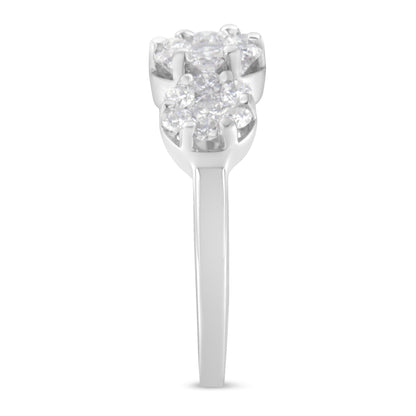 14K White Gold 1-1/4 Cttw Brilliant Cut Diamond Three Round Floral Clusters Engagement or Fashion Ring (H-I Color, SI2-I1 Clarity) by Infinite Jewels