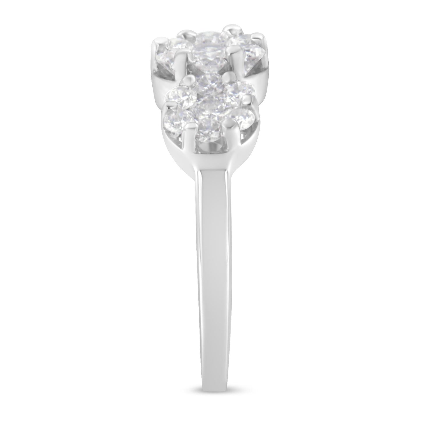 14K White Gold 1-1/4 Cttw Brilliant Cut Diamond Three Round Floral Clusters Engagement or Fashion Ring (H-I Color, SI2-I1 Clarity) by Haus of Brilliance