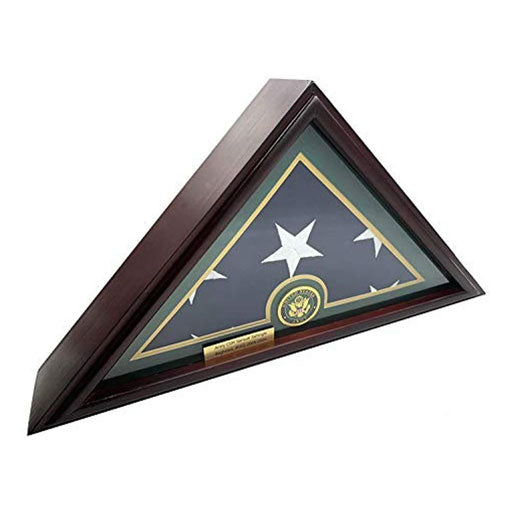 Flags Connections - 5' x 9' Burial/Funeral/Veteran Flag Elegant Display Case, Solid Wood, Cherry Finish, Flat Base (5' x 9', Army).
