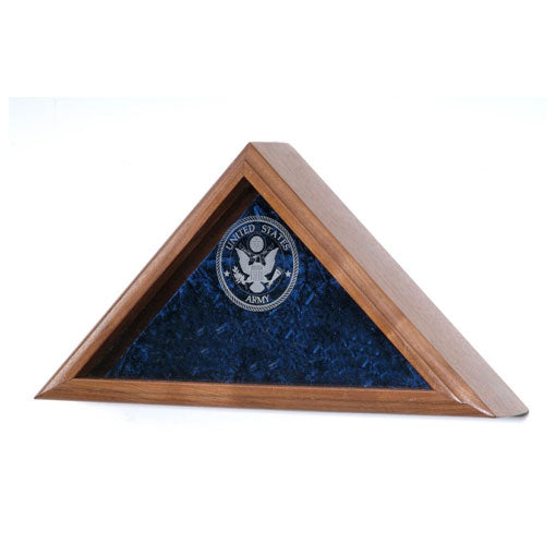 Military Veteran Funeral Flag Display Case - For Burial Casket Flag - INCLUDES Engraved Military Emblem.
