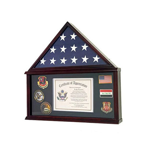 Flags Connections - Large Military Shadow Box Frame Memorial Burial Funeral Flag Display Case for 5' X 9.5' Flag, Solid Wood (Cherry).