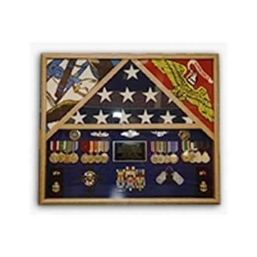 Flag Shadow case, 3 Flag Military Shadow Box - Oak Material.
