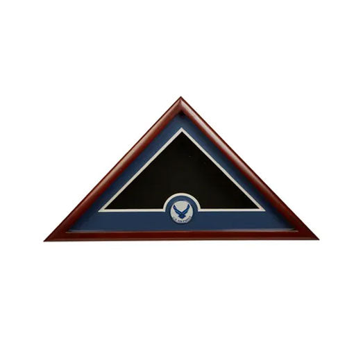 US Flag Display Case with Aim High Air Force Medallion - mahogany