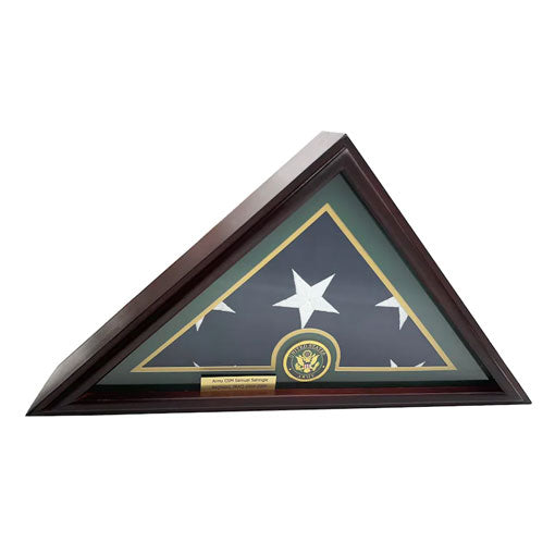 Flags Connections - 5x9 Burial/Funeral/Veteran Flag Elegant Display Case, Solid Wood, Cherry Finish, Flat Base (5x9, Army).