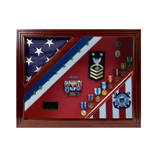 USCG Flag Cases, Coast Guard Flag Case Cherry Wood - fit 3' x 5' flag or fit 5' x 9.5' flag.
