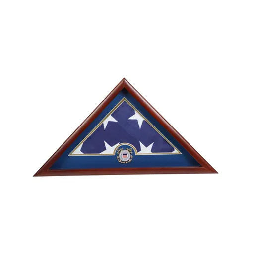Medallion Flag Display Case, Memorial Flag Display case with Coast Guard Blue.