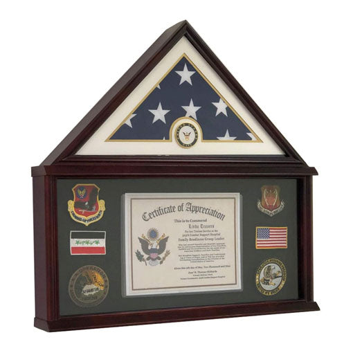Large Military Shadow Box Frame Memorial Burial Funeral Flag Display Case for 5x9 Flag, Solid Wood (Mahogany) - Navy.