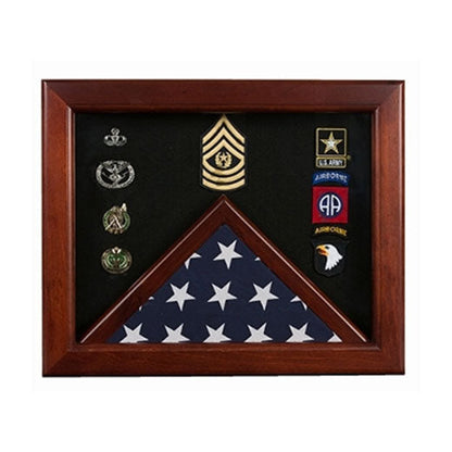 Military Flag medal display case, Mahogany wood for 3x5 flag - Mahogany Material.