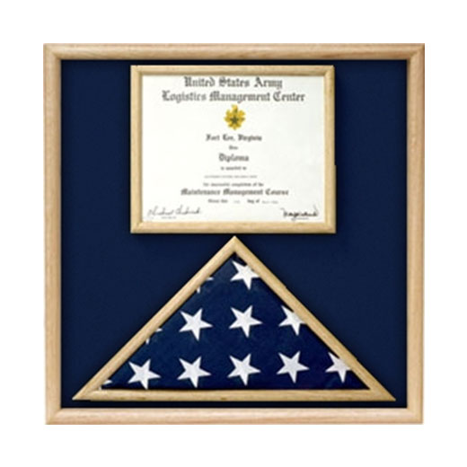 Air Force Flag and certificate Display case - Oak or Walnut Material.