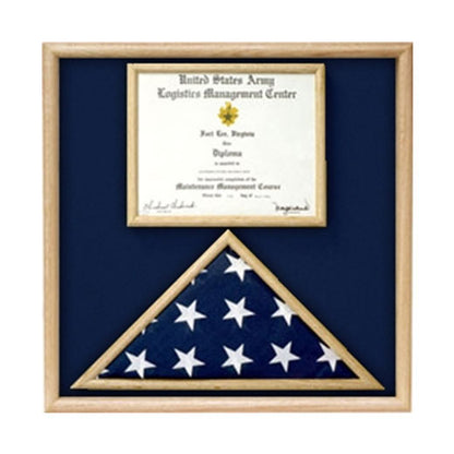 Air Force Flag and certificate Display case - Oak or Walnut Material.