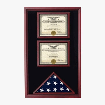 2 Certificates Flag Display case - Black or Red or Blue or Green Background Color.
