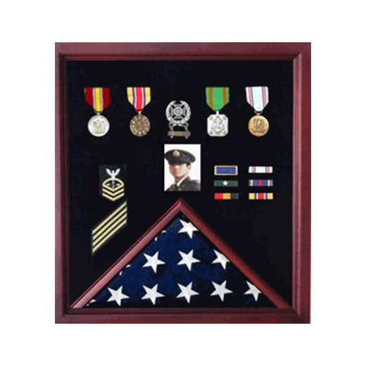 Flag Display Case Combination For Medals and Photos - Fit 5' x 9.5' Flag.