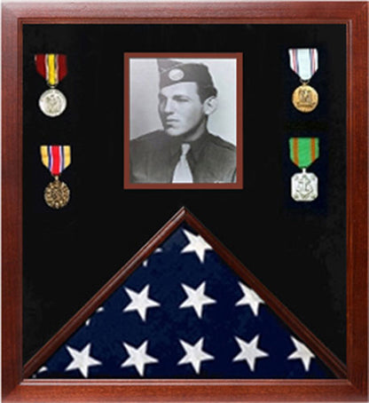 Photo Flag and Medal Display Case, Flag and Photo Frame 3" x 5".
