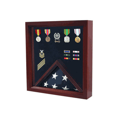 Flag Medal Display Case, Wood Military Flag Medal Shadow Boxes - Black or Red or Blue or Green Felt Color.
