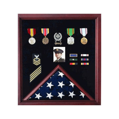 Flag Display Case Combination For Medals and Photos - Oak Material.