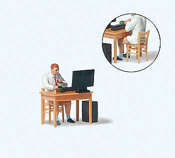 Preiser 28250 HO Scale Home Office Individual Figure With Chair, Desk
