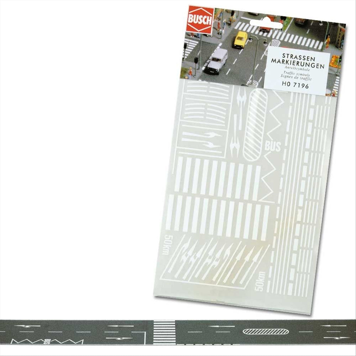 Busch 7196 HO Scale Road Markings Rub-On Decals