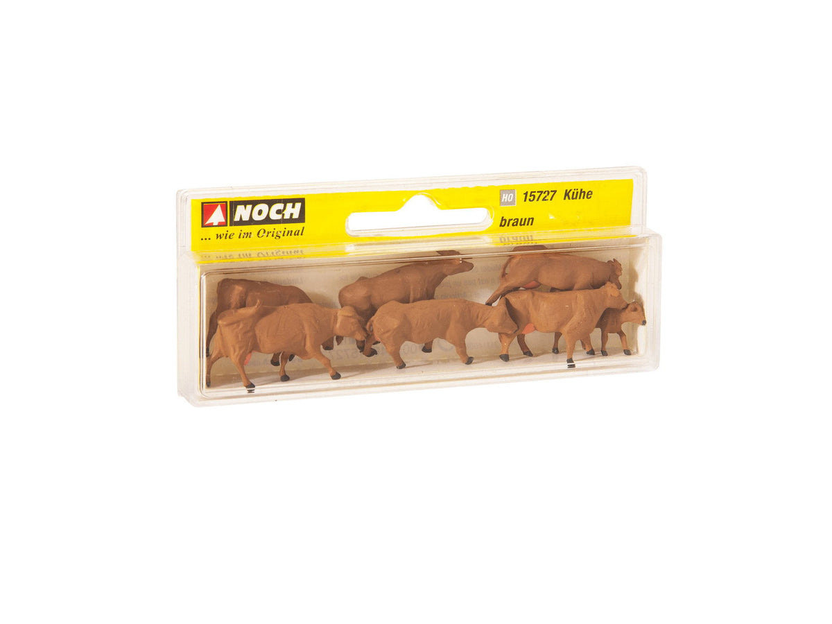Noch 15727 HO Scale Cows Set, Brown, pkg(7)