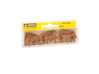 Noch 15727 HO Scale Cows Set, Brown, pkg(7)