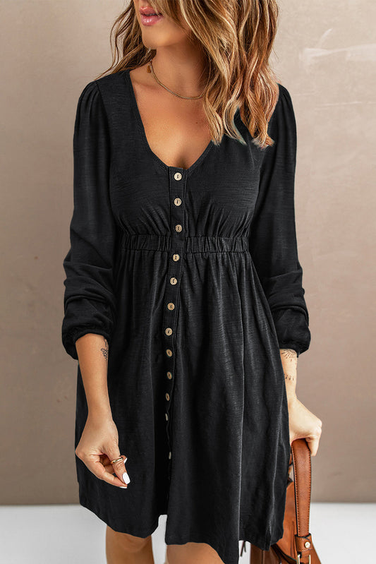 Julianna Button Up High Waist Long Sleeve Dress. by Poppy Lee Lane
