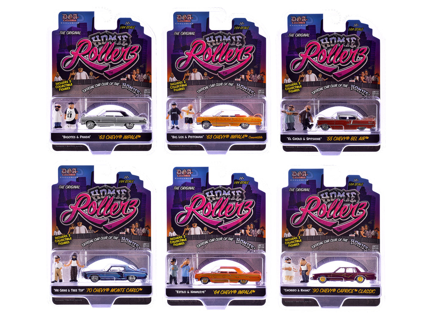 "Homie Rollerz" 2025 Series 1 Set of 6 Pieces Diecast Model Cars by Greenlight and DGA  free shipping USA
