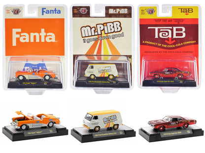 "Sodas" Set of 3 pieces Release 25 Limited Edition to 6250 pieces Worldwide 1/64 Diecast Model Cars by M2 Machines  free shipping USA